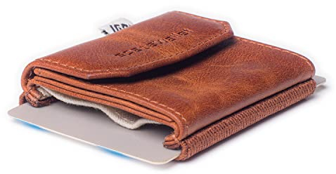Space Wallet Slim Wallet mit Münzfach I Büffelleder Geldbörse Herren klein - Mini Geldbeutel Damen I 15 Karten + Geldscheine + Münzen I Push Antique