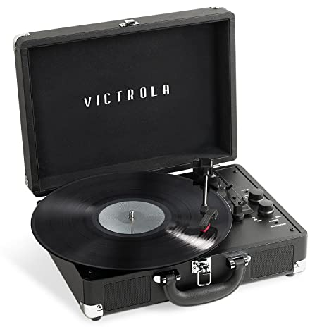 Victrola, Journey Plus, Giradischi Valigetta, Bluetooth, Design Elegante, Altoparlanti Stereo Integrati, Nero