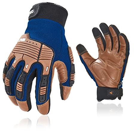 Vgo... 1Paar Sicherheits-Leder-Arbeitshandschuhe, Mechaniker-Handschuhe, Schlaghandschuhe, Rigger-Handschuhe, Anti-Vibration, Heavy Duty (CA7725IPWR)