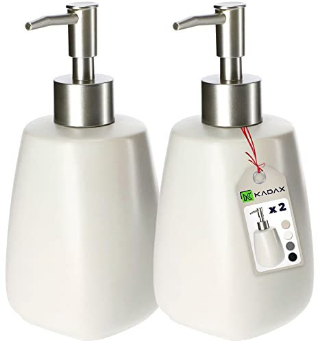 KADAX Seifenspender mit Pumpe, 2er Set, Pumpspender aus Keramik, Spender für Flüssigseife, Spülmittel, Lotionspender, Spülmittelspender für Bad, Flüssigseifen-Spender