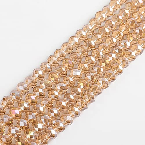 Novborcz 8mm Silver Champagne AB Rondelle Glass Beads for Jewelry Making 320pcs Faceted Briolette Shape Crystal Spacer Beads Assortments Supplies Accessories for Bracelet Necklace for Wholesale