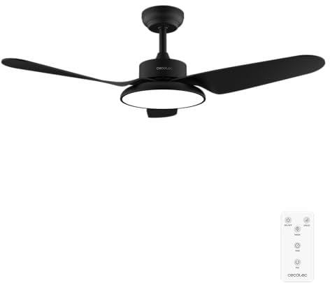 Cecotec Ventilador de Techo con Luz EnergySilence Aero 5200 Light Black motor DC de 30W, 43, luz LED de 22W, 3 tonalidades, 3 aspas, temporizador programable, modo winter/summer, 6 velocidades