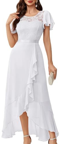 BeryLove Robe formelle pour femme élégante en dentelle avec fente, Blanc, XS