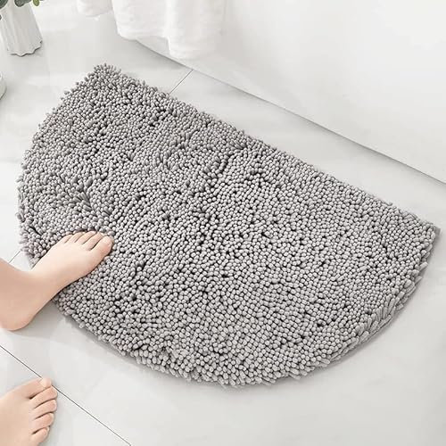 HYFAN Tappeto da bagno semicircolare in ciniglia e microfibra, antiscivolo, super assorbente, ad asciugatura rapida, morbido tappeto shaggy per vasca da bagno, lavabile in lavatrice, tappetino