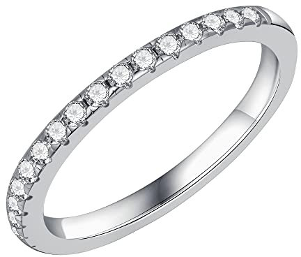 TINGN 925 Sterling Silber Damen Ring, Moissanite Halbe Ewigkeit Ehering Simuliert Diamant Stapelbar 14 Karat Weißgold Vergoldet S925 Sterling Silber Verlobungsring Schmuck Geschenk für Frau Mädchen
