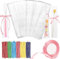 200 Stück Kerzentüten mit 22m Satinband Rosa, 25x5cm Cellophantüten Süßigkeiten Tüten Kommunionkerze Stabkerzen Folie Geschenktüten Transparent für Süßigkeiten Kerzen Verpackung Ostern