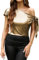 VIDUSSA Damen Bluse Elegant Sommer Schulterfrei Kurzarm Lässige Tops Seidig Satin Shirts Gold Shimmer S