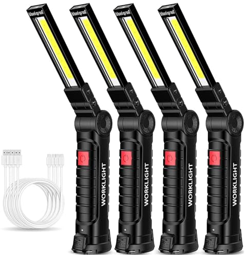 m MU 4x Lampe Torche LED Rechargeable USB-C, Lampe de Travail 360° Magnétique - 5 Modes COB pour Réparation Auto/Camping/Urgence - Cadeaux pour hommes (Noir)