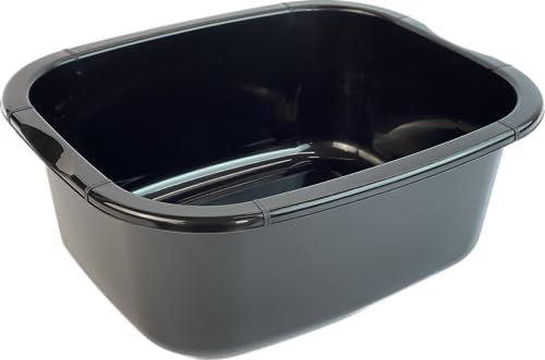 NIAM 11 Litres Rectangular Washing Up Bowl Eco Made Plastic Basin Mixing Sink Tidy Organizer Large Kitchen Portable Dish Washtub (Black)