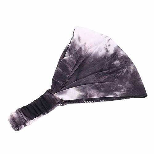 SHTGOI 2 Stück Haarbänder Damen Breite Boho-Stirnbänder Weiche Elastische Kopftuch Dreieckig Turban-Stirnband Haarschals mit Bindefärbung Dünn Haarband Headwear für Chemo Krebs Haarausfall Schwarz