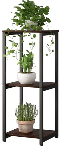 YIZAIJIA Pflanzenständer für den Innenbereich, Ecke, hoch, 3 Etagen, Metall, moderne Blumenaufbewahrung, Pflanzenregal für Wohnzimmer, Balkon, Garten, schwarze Eiche (3 Etagen, schwarze Eiche)
