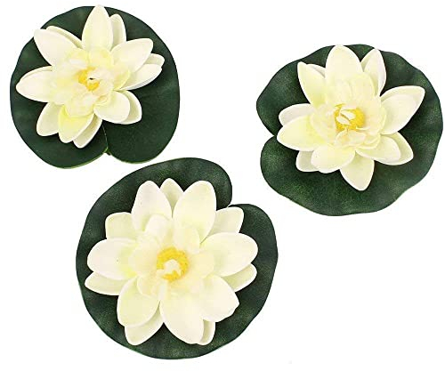 Künstliche, wiederverwendbare Lotusblumen aus Kunststoff, schwimmend, Seerose, floral, dekorativ, für Aquarium, Teich, Pool, 3 Stück, weiß, langlebig, modisch