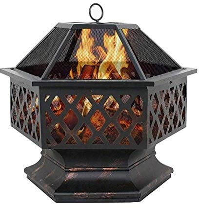 GagalU Feuerstellen für den Außenbereich, tragbare Feuerstelle aus Metall, Sechseck-Design, Kaminofen mit Netzabdeckung, Kaminofen, Holzverbrennung
