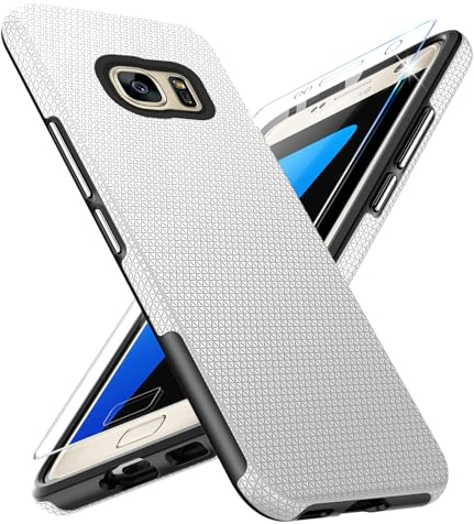 Handyhülle für Samsung Galaxy S7 Hülle mit Schutzfolie, Stoßfest Bumper Kratzfestigkeit rutschfest Schutzhülle Galaxy S7 Schwer Silikon Armor für Samsung S7 Case Cover Tasche (Silber)