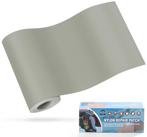 Nylon Selbstklebende Patches, OAZ 1 Rolle 10x160cm Selbstklebender Wasserdichte Reparatur Patch, Nylon Flicken Selbstklebend Hellgrau, für Zelte, Daunenjacke, Schlafsack, Tasche