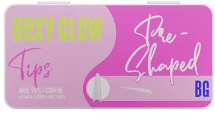 Bexy Glow Clear Coffin XL Nail Tips - 500 Pcs | No C Curve | Pre-Shaped | ABS Plastic