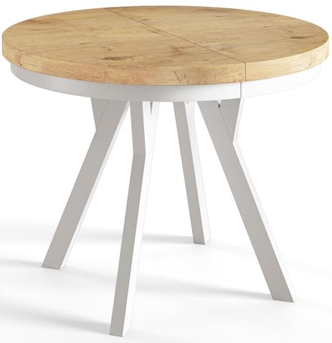 AlpiMeble Runder Esstisch ausziehbar – Moderner Wohnzimmertisch und Küchentisch – Tisch mit Stabile Konstruktion, Durchmesser 90 cm - 190 cm - Farbe Lancelot - Kollektion Evo