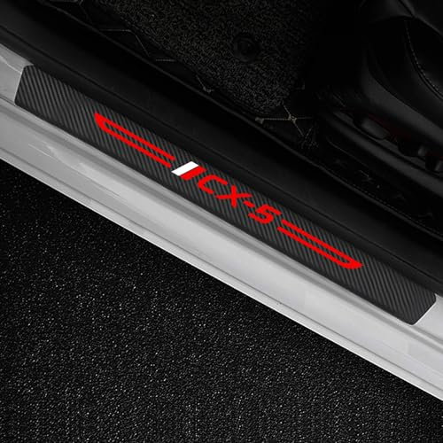 RIDGOEL Car Door Sill Protector Kick Plates for Mazda CX-5, Carbon Fiber Sill Guard Stickers Strip Automobile Threshold Scuff Plate Cover Door Steps Side Anti Scratch Decorative Accessories Red