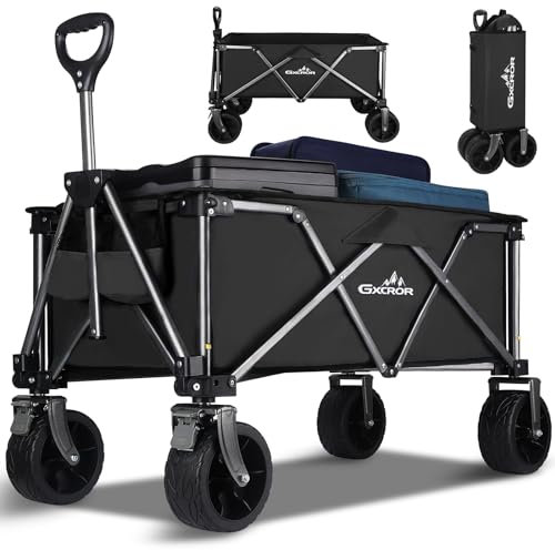 GXCROR Beach Trolley,Beach Trolley Cart,Big Wheels Folding 100kg Capacity Wagon,Trolley on Wheels,Festival Fishing Pull Along Camping Garden Trolley for Picnic Kids to Sit In
