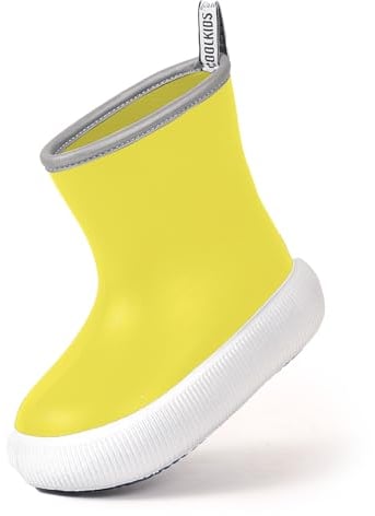PERLETTI Stivali Pioggia Bambino Bambina Suola Spessa Antiscivolo - Stivaletti Bimbo Bimba Impermeabili Ultra Leggeri - Galosce Bambini Asilo Scuola Materna Bordo Catarifrangente (Giallo, 28/29 EU)