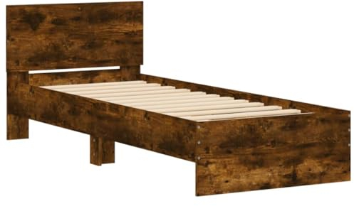 vidaXL Bettgestell, Bettrahmen mit Lattenrost, Bett Gästebett mit Kopfteil, Einzelbett Schlafzimmerbett Schlafzimmermöbel, Räuchereiche 90x200cm Holzwerkstoff