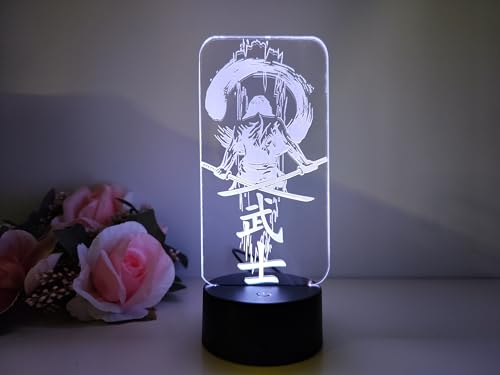 Optechvisual Samurai Schwert Kämpfer Deko mit japanischer Schrift – LED Tischlampe & Nachtlicht – Geschenk für Gamer & Anime Fans – Asiatische Deko für Zuhause
