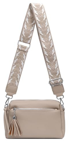 Damen Tasche Cross Over Body Bag Brusttasche Umhängetasche Schultertasche Brieftasche Smartphone Geldtasche Abend Handy Clutch Taupe 2xFach