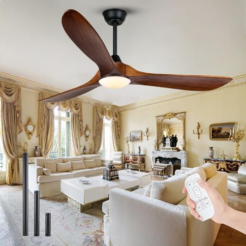 XSGDMN Ventilador de techo con luz 132cm Ventiladores de techo retro para interior exterior 6 velocidades Alto caudal de aire, temporizador, verano-invierno, Tres alturas (52 pulgadas, Nogal)