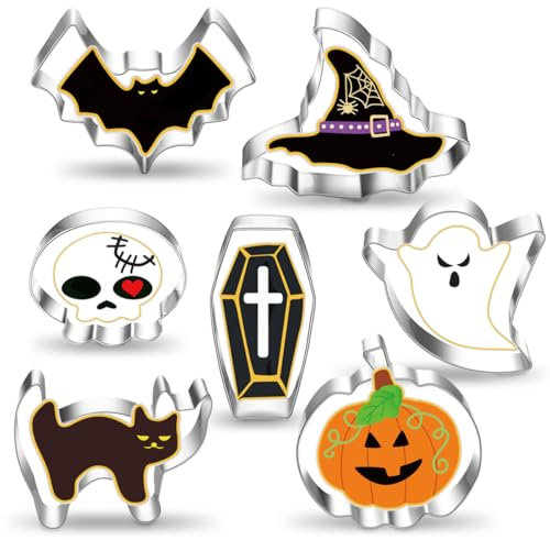 VOPIWOZ Formine Biscotti Halloween 7 Tagliabiscotti in Acciaio Inossidabile, 3D per Preparare Deliziosi e Interessanti Biscotti