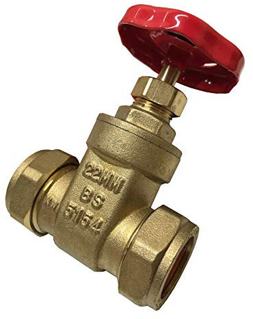 ODSUPPLIES 22mm Gate Valve - Brass, BFGV-22, Red Handle, BS5154 Compliant