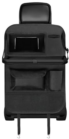 TechVizrs Autositz Organizer, Auto Organizer Rücksitz Rücksitz Organizer mit Klapptisch und Tablet Telefon Aufbewahrung, Schwarz