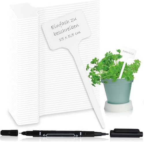 com-four® 50x Pflanzschilder mit Dual-Tip Marker, Steck-Etiketten 15 cm | Balkon - Garten - Pflanzenstecker zum Beschriften - Anzuchtstecker für Beete - Pflanzkübel