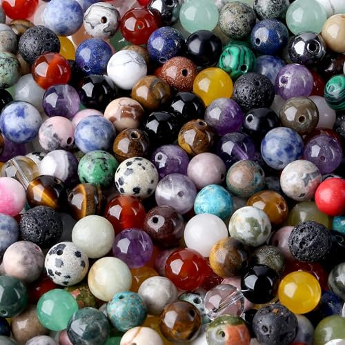 QINJIEJIE Mehrfarbig Perlen zum Auffädeln 8mm Edelstein Perlen Zum Basteln Runde Kristall 100 Stück Naturstein Beads Glasperlen für Armbänder Erwachsene DIY Halskette Schmuckherstellung
