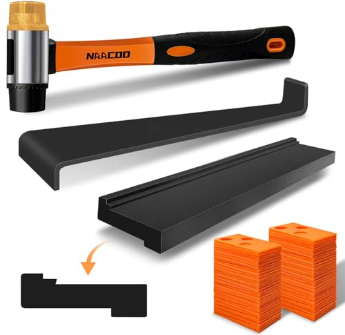 NAACOO Laminate/Vinyl Flooring Tools, Tapping Block for Vinyl Plank Flooring - Double Sided with Notches, Pull Bar, 40Pcs Floor Spacers, Rubber Mallet. Universal Floor Installation kit.
