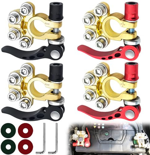 GBKDQQ 2 Paar Batterieklemmen, Polklemmen Autobatterie 12V 4-Wege Positiver und Negativer Batterieanschluss Battery Terminal Sicher Geklemmt Batteriepolklemmen für Pkw,Lkw,Wohnmobil,Boot,Motorad