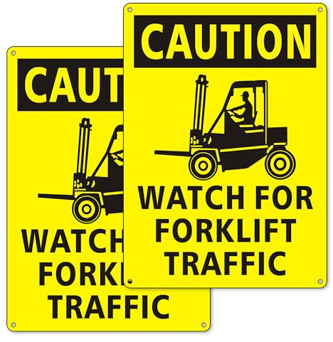 (2 Pack) Caution Watch for Forklift Traffic Safety Sign, 10 x 7 Watch for Forklift Reflective Aluminum Metal Signs Rust Free Waterproof and Easy to Install