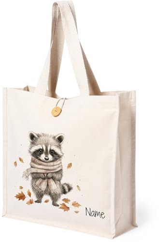 GRAZDesign Baumwolltasche Waschbär personalisiert mit Namen Einkaufstasche nachhaltige Tragetasche mit Tiermotiven, umweltfreundliche Stofftasche