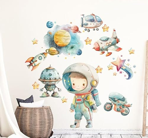 wolga-kreativ Wandtattoo Kinderzimmer - Wandsticker Weltall Astronaut Planeten Sterne Rakete Deko Kinderzimmer - Wandaufkleber Mädchen Junge Babyzimmer Wandsticker Mädchen Junge