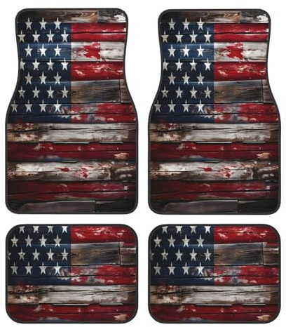 Mexpekil Vintage USA Amerikanische Flagge Automatten 4er Set Allwetter Universal Auto Fußmatten rutschfest Wasserdicht Automotive Teppich Fußmatten für SUV Van LKW