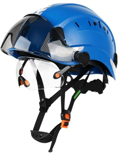 GREEN DEVIL Casque de protection industriel certifié EN397 & EN166 avec visière colorée + transparente, casque de sécurité avec double visière pour construction, artisanat et industriel, casque de