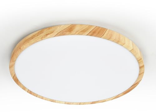 LVL LED-Deckenleuchte Holzmaserung, 40cm 32W Nordische Deckenleuchte Rund Flach für Wohnzimmer, Schlafzimmer, Küche, Büro, Flur