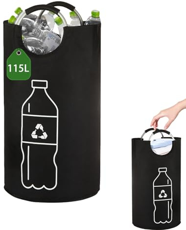 Baieye 115L Raccoglitore di Bottiglie, Pattumiera Differenziata per Carta Straccia Bottiglie di Plastica e Vetro, Raccolta Differenziata con Manico in Alluminio, Contenitore Pattumiera Cucina