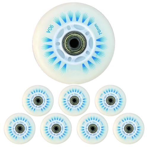 JCCHT Leuchtende Inline-Skate-Räder, Lumineszenz-Rollschuh-Ersatz-PU-Räder, 60 mm ~ 110 mm, mit Lagern, 90A, 8er-Pack,Blau,100MM