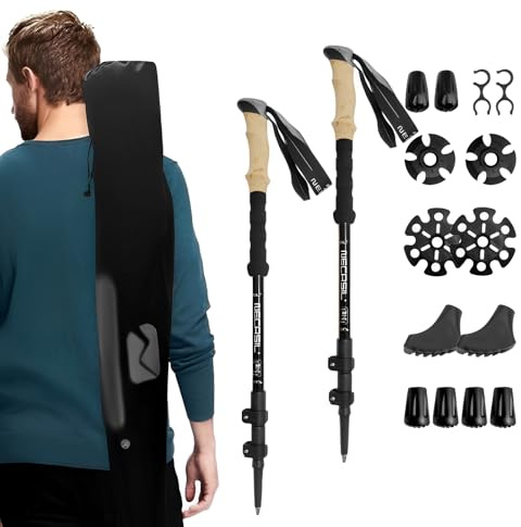 Teleskop Wanderstöcke faltbar (Aluminium) - 2er Set Ultraleicht 62-135cm verstellbar mit Korkgriff | Trekking & Nordic Walking | für Damen & Herren | Bergsteigen Wandern​