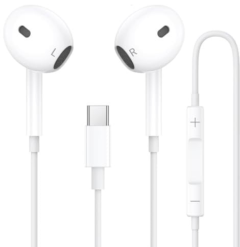 USB C Headphones, Type C Headphones Wired HiFi Stereo Earphones with Microphone and Volume Control, In-Ear Earbuds Wired Earphones USB C for iPhone 16 15 Plus Pro Max/Google/Pixel/Samsung