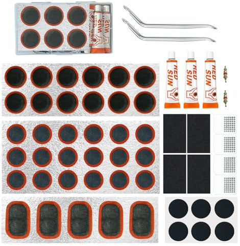 FeinKulturia Flickzeug Fahrrad 56 Stück Fahrradreifen Reparaturset Fahrradschlauch Flickset mit Aufbewahrungsbox Vulkanisierflicken Reifenheber für Radfahr Moto BMX Geländefahrzeuge Aufblasbaren Gummi