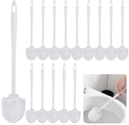 15 Pcs Long Handle Toilet Brushes, Plastic Bowl Scrubbers for Bathroom Cleaning, Compact Storage Design