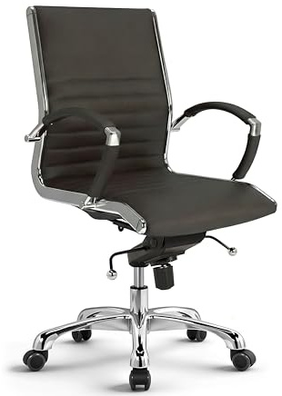VERSEE Bürostuhl Montreal aus Echtleder, Braun, Sitzhöhe 52–64 cm | Ergonomischer Schreibtischstuhl mit Wippmechanik und Lendenstütze, für Büro und Homeoffice, bis 150 kg belastbar