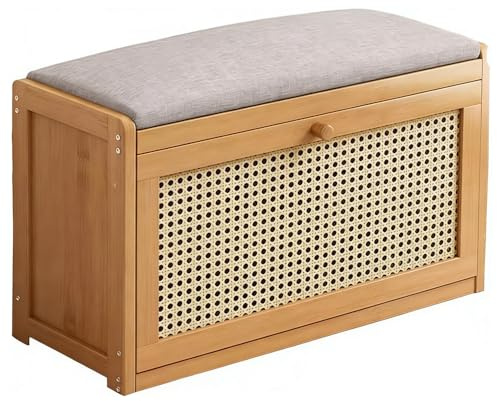 Shoe Storage Bench with Cushion, Bench with Storage Cabinet 2 Tier Entryway Rack with Adjustable Shelf & Linen Seat Cushion,Adjustable Shoe Organizer Cabinet (70cm)