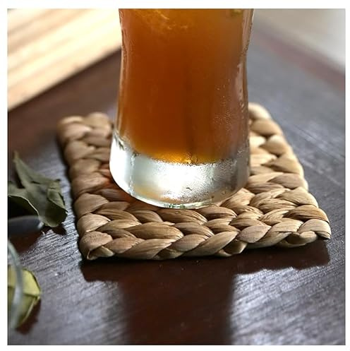 Natural Water Hyacinth Drinks Coasters, Set of 6 Square Woven Cup Mats, Rustic Home Decor, Round Boho Coaster Set, Woven Coaster, Rattan Drink Coasters Set of 6